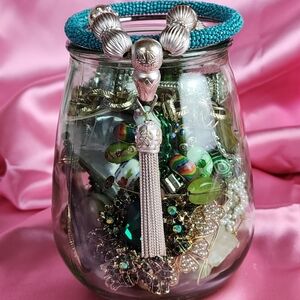 Mystery Jewelry Jar Green Silver Gold Special Item